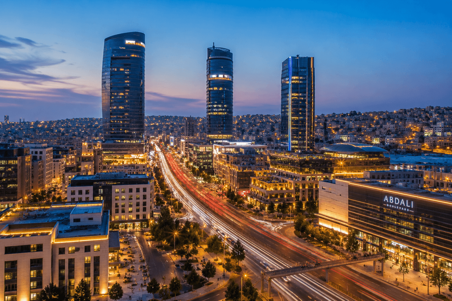 City skyline of Amman at dusk highlighting things to do in Amman Jordan.