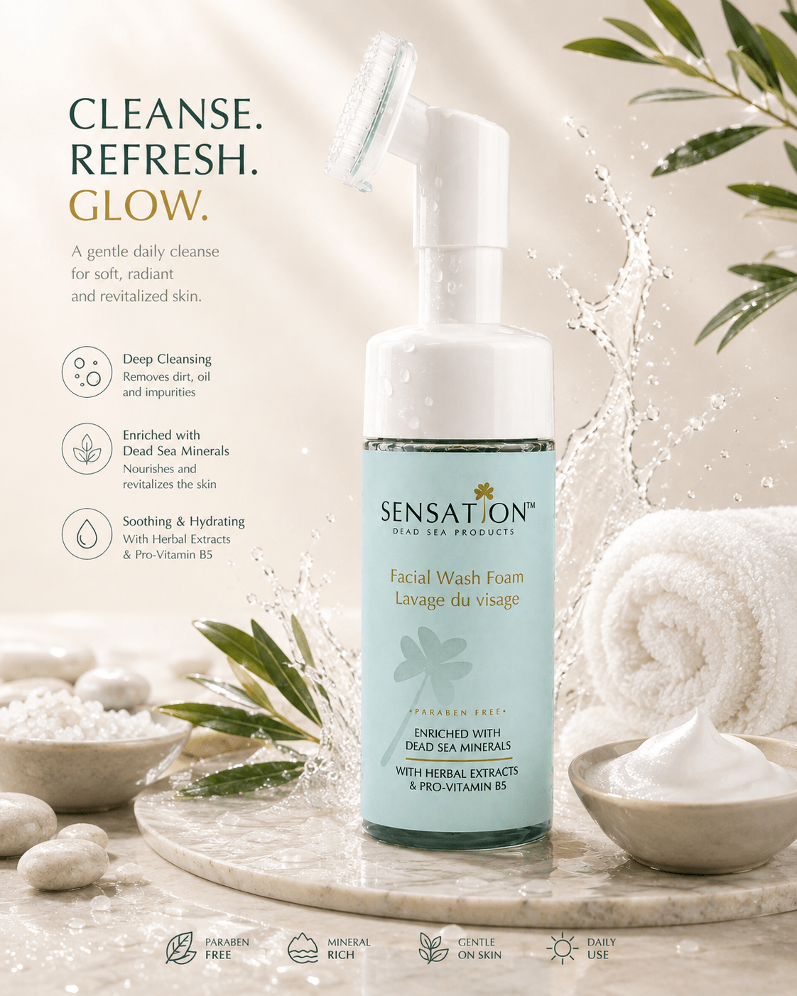 Sensation Facial Wash Foam 130ml Dead Sea facial cleanser