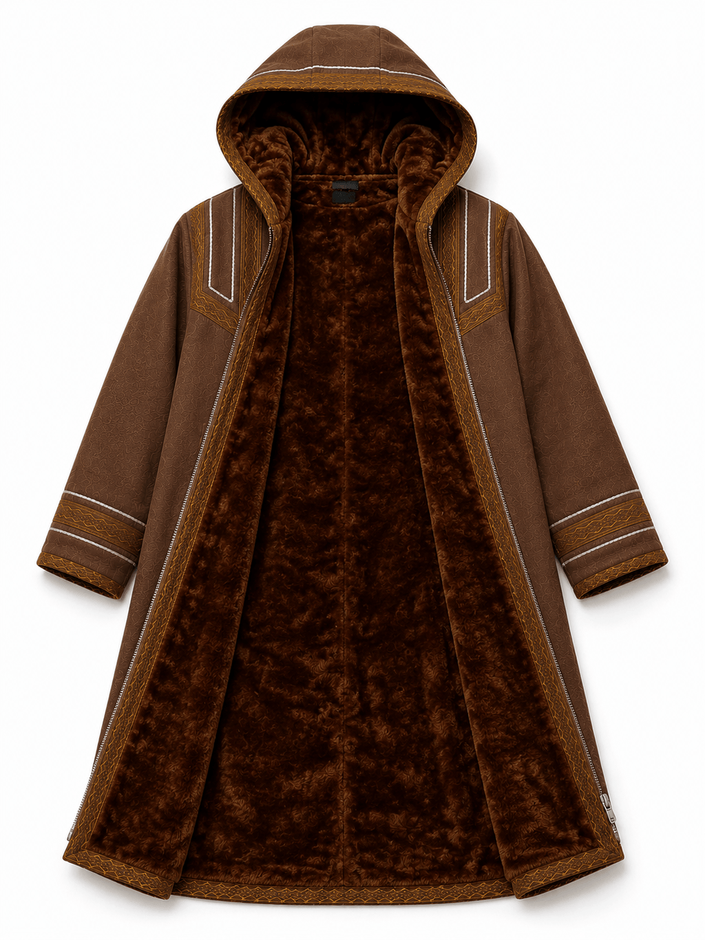 Mens Traditional Jordanian Farwa Winter Coat back view with embroidered trim