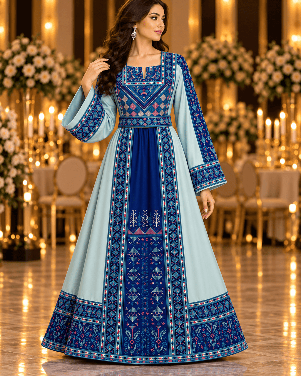 Modern Palestinian Dress featuring intricate embroidery and elegant design for a stylish look.