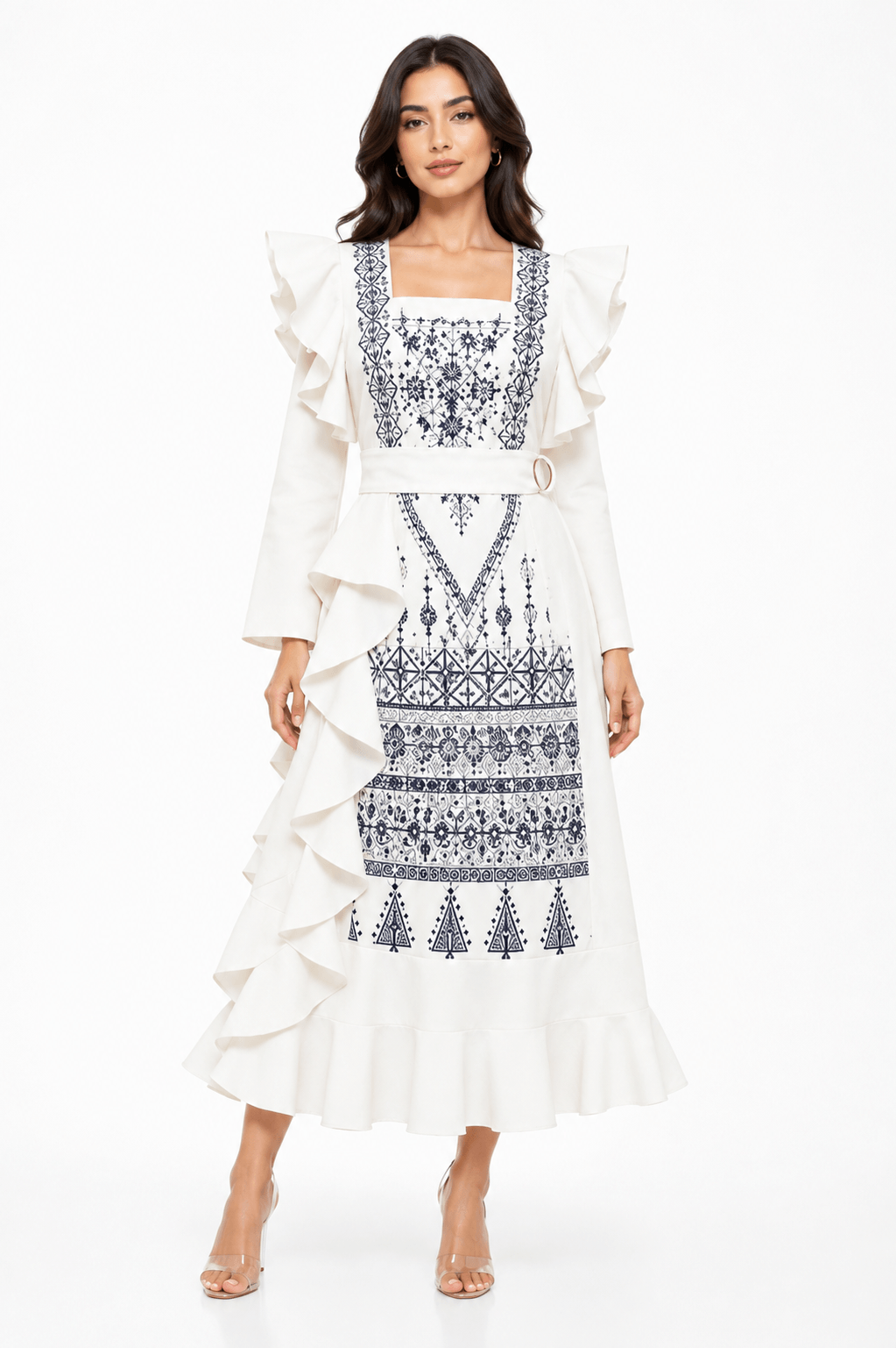 Dalaa Modern Palestinian Dress featuring intricate embroidery and elegant design, blending tradition with contemporary style.