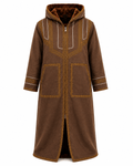 Mens Traditional Jordanian Farwa Winter Coat with hood, embroidered details and front zip closure