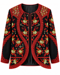 Embroidered Crepe Jacket for Women showcasing intricate floral embroidery in vibrant colors.