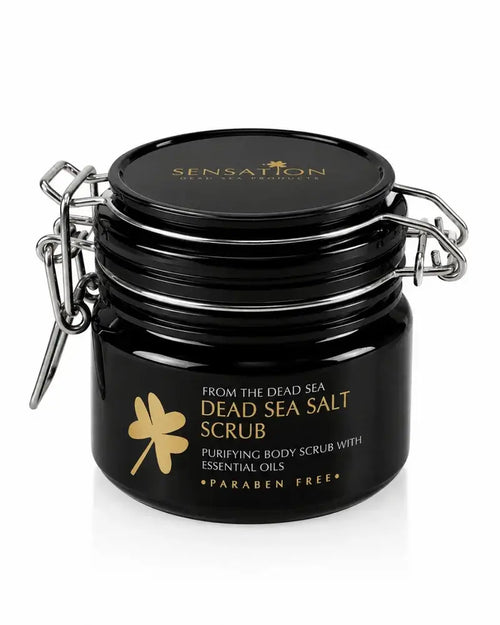 Dead Sea salt body scrub 350g product jar