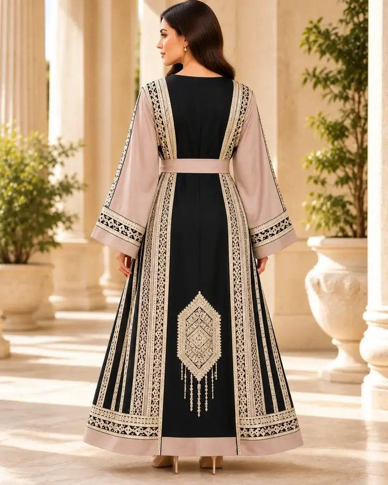 Elegant Embroidered Dress showcasing elegant Jordanian-inspired embroidery and modern silhouette from Noor Heritage.