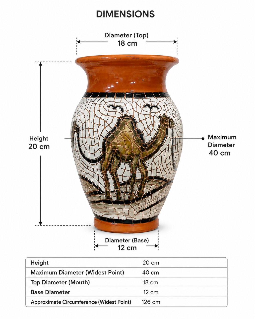Handmade Mosaic Camel Clay Vase