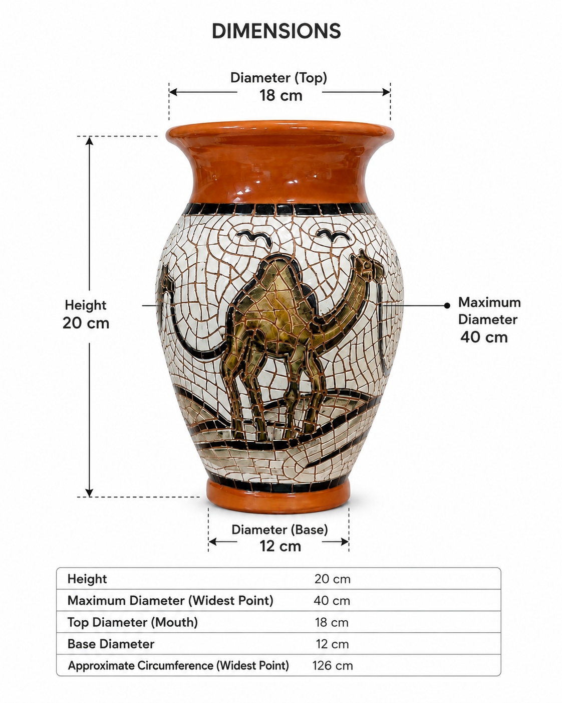 Handmade Mosaic Camel Clay Vase