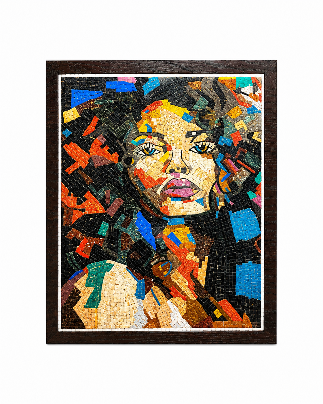 Vibrant Muse – Handcrafted Abstract Portrait Natural Stone Mosaic Wall Art