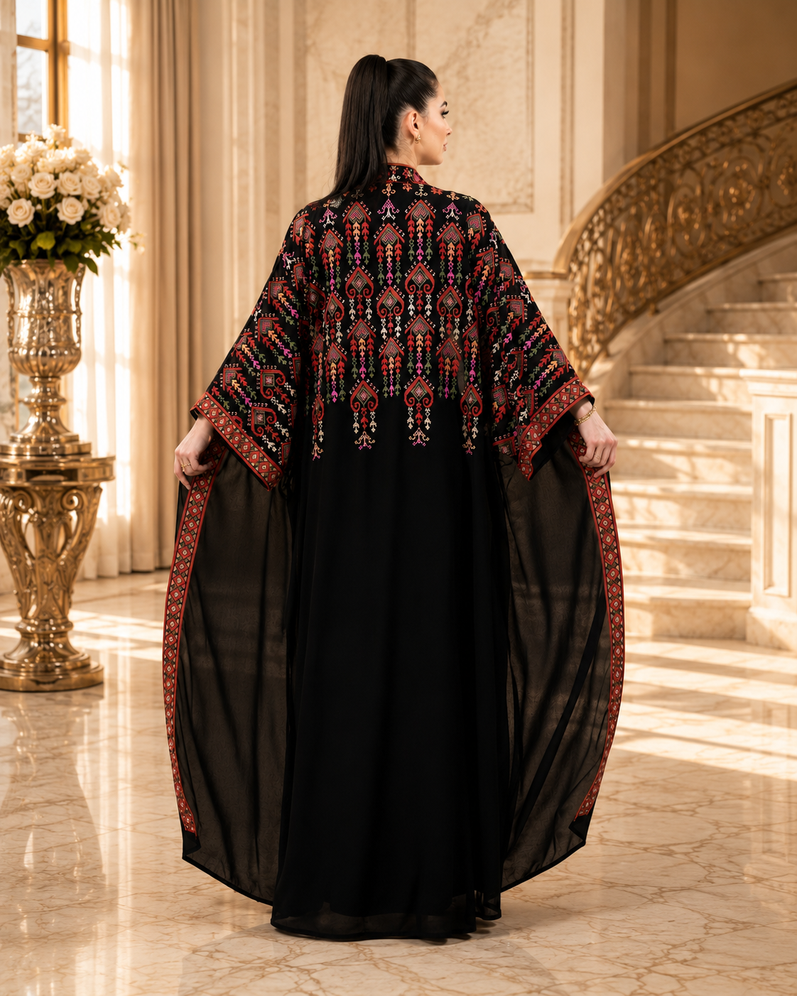 Luxury Embroidered Chiffon Bisht