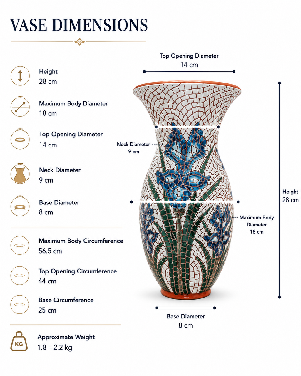 Handmade Blue Iris Mosaic Clay Vase