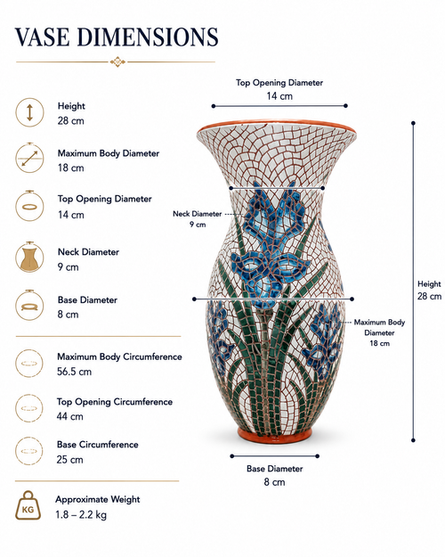 Handmade Blue Iris Mosaic Clay Vase