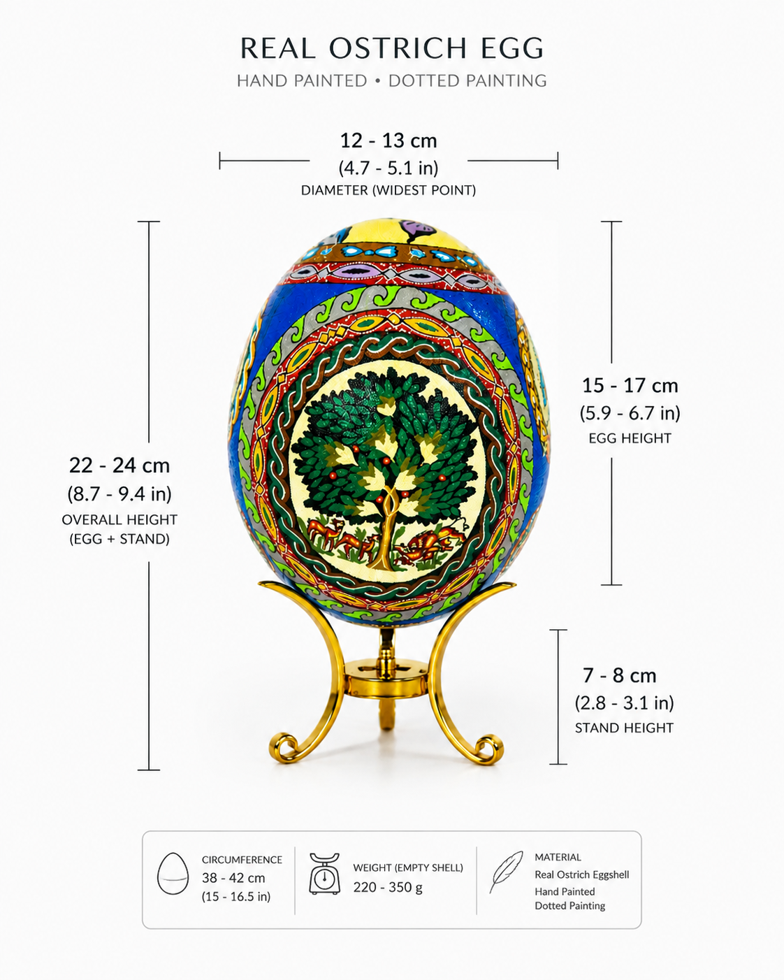 Tree of Life – Hand-Painted Real Ostrich Egg Decorative Art