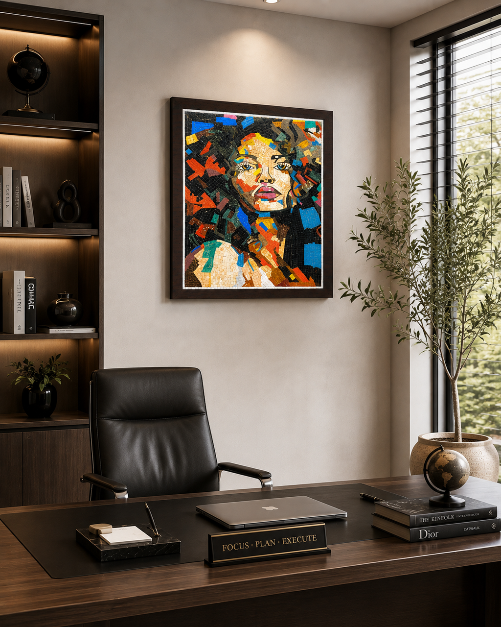 Vibrant Muse – Handcrafted Abstract Portrait Natural Stone Mosaic Wall Art