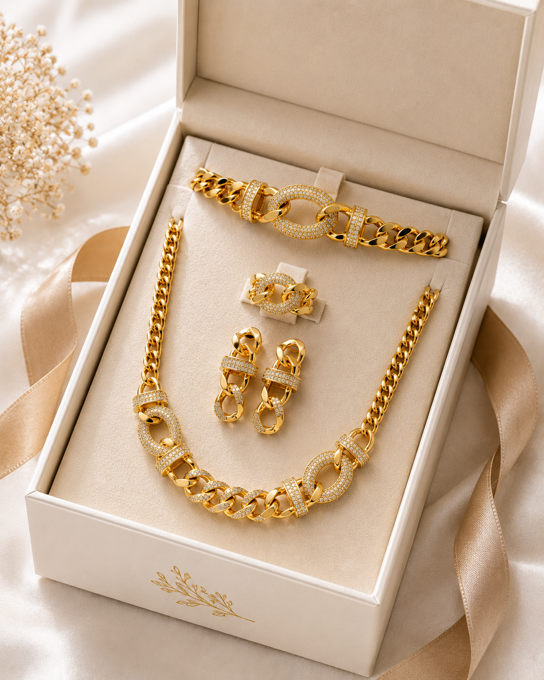 Royal Link Gold-Plated Jewelry Set – 21K Gold Plated (4-Piece Set)