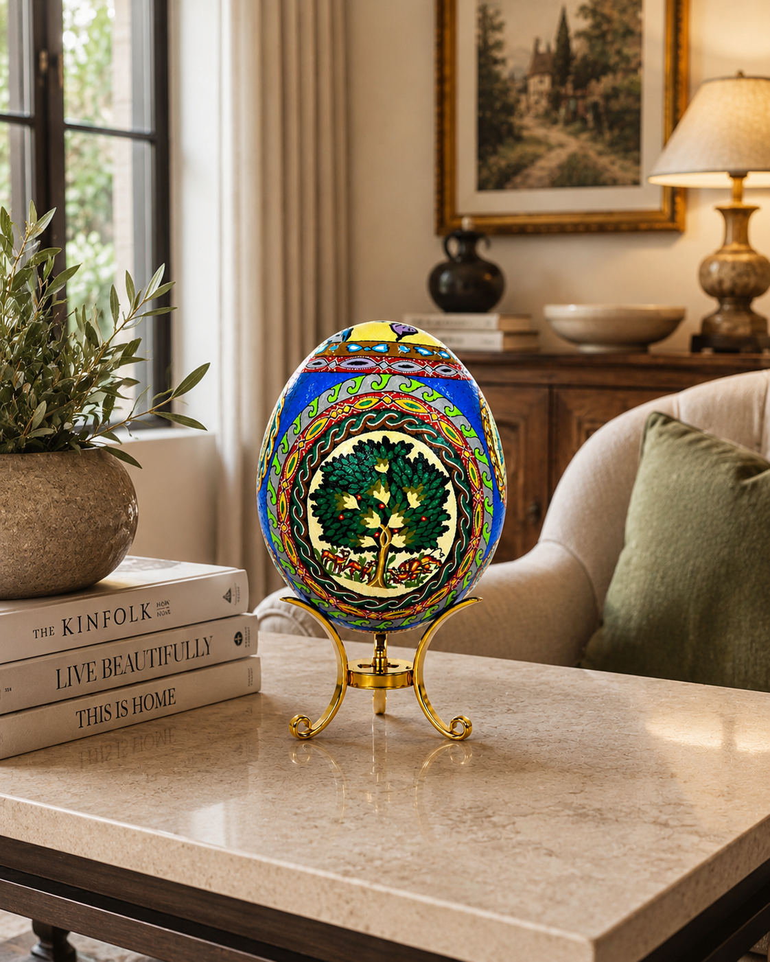 Tree of Life – Hand-Painted Real Ostrich Egg Decorative Art