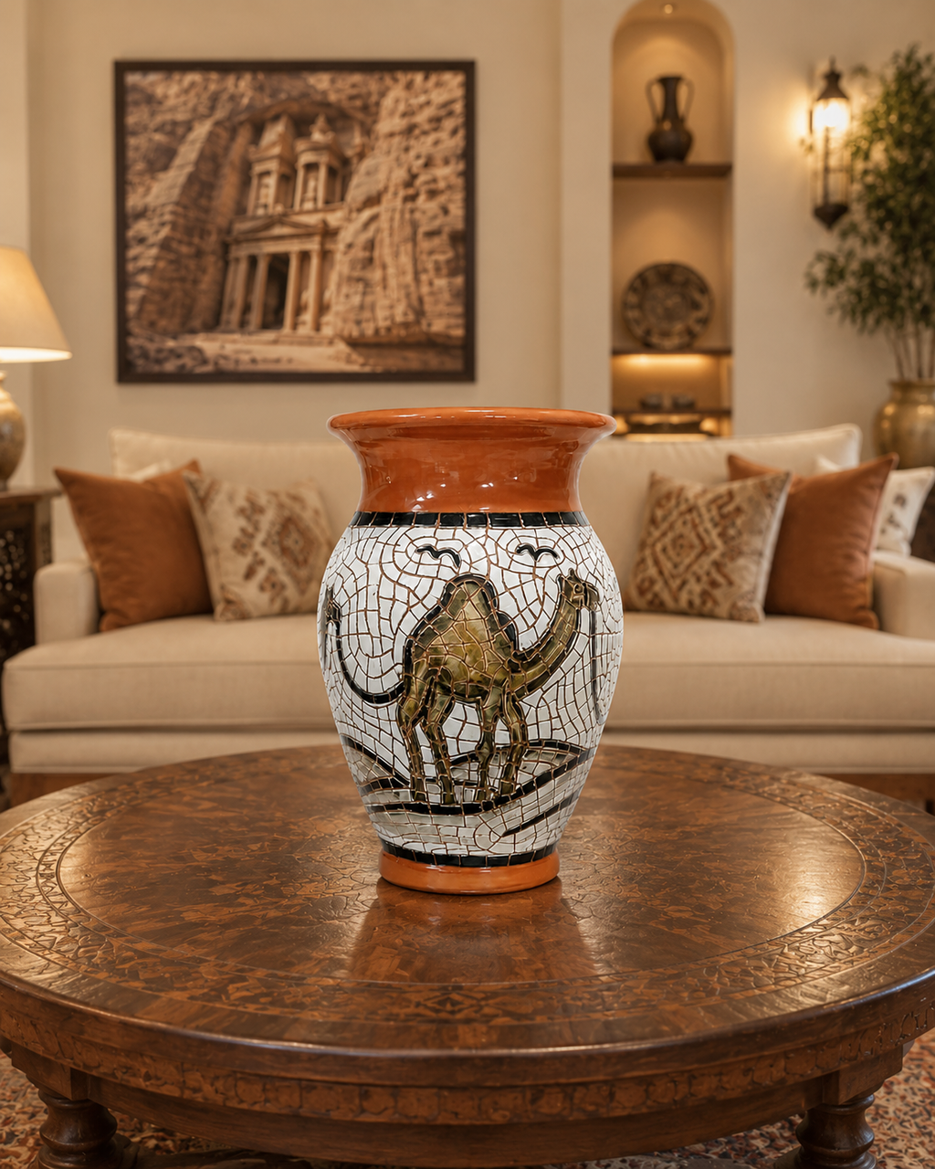 Handmade Mosaic Camel Clay Vase