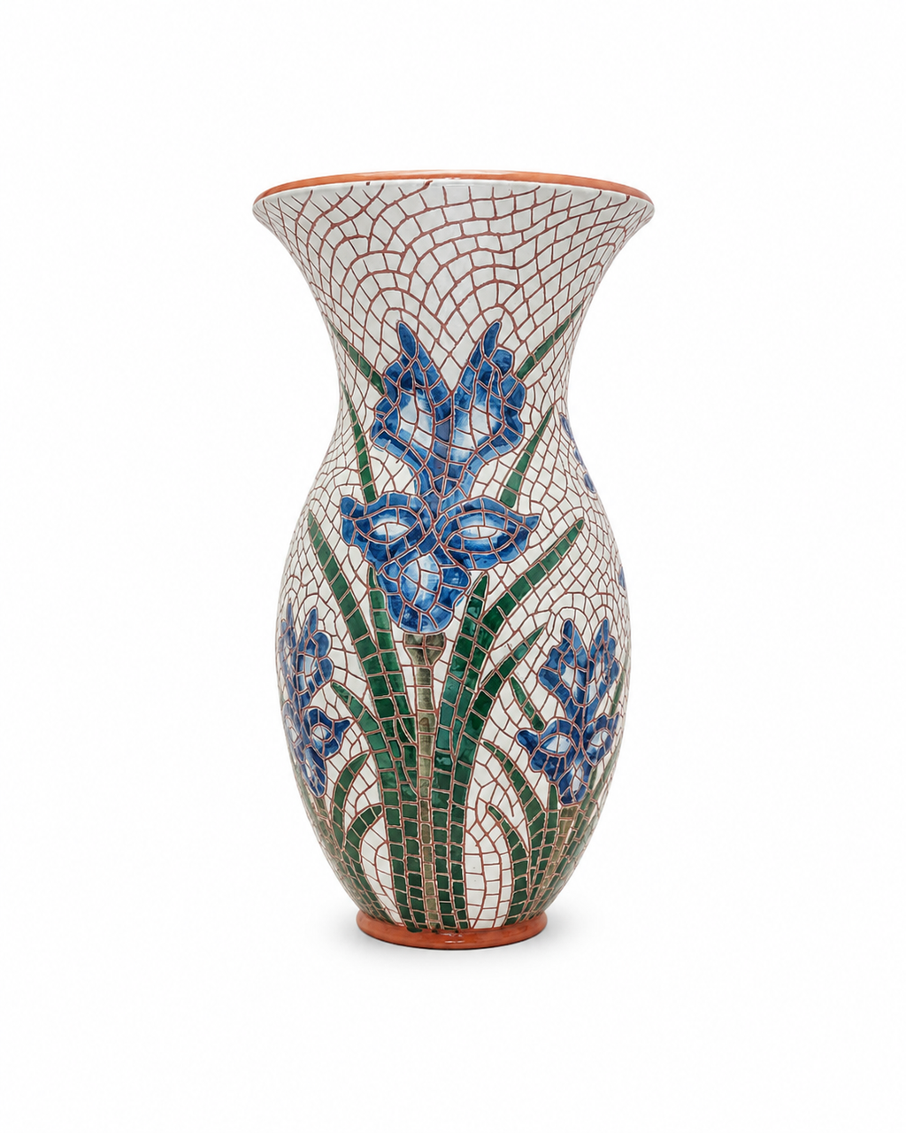 Handmade Blue Iris Mosaic Clay Vase