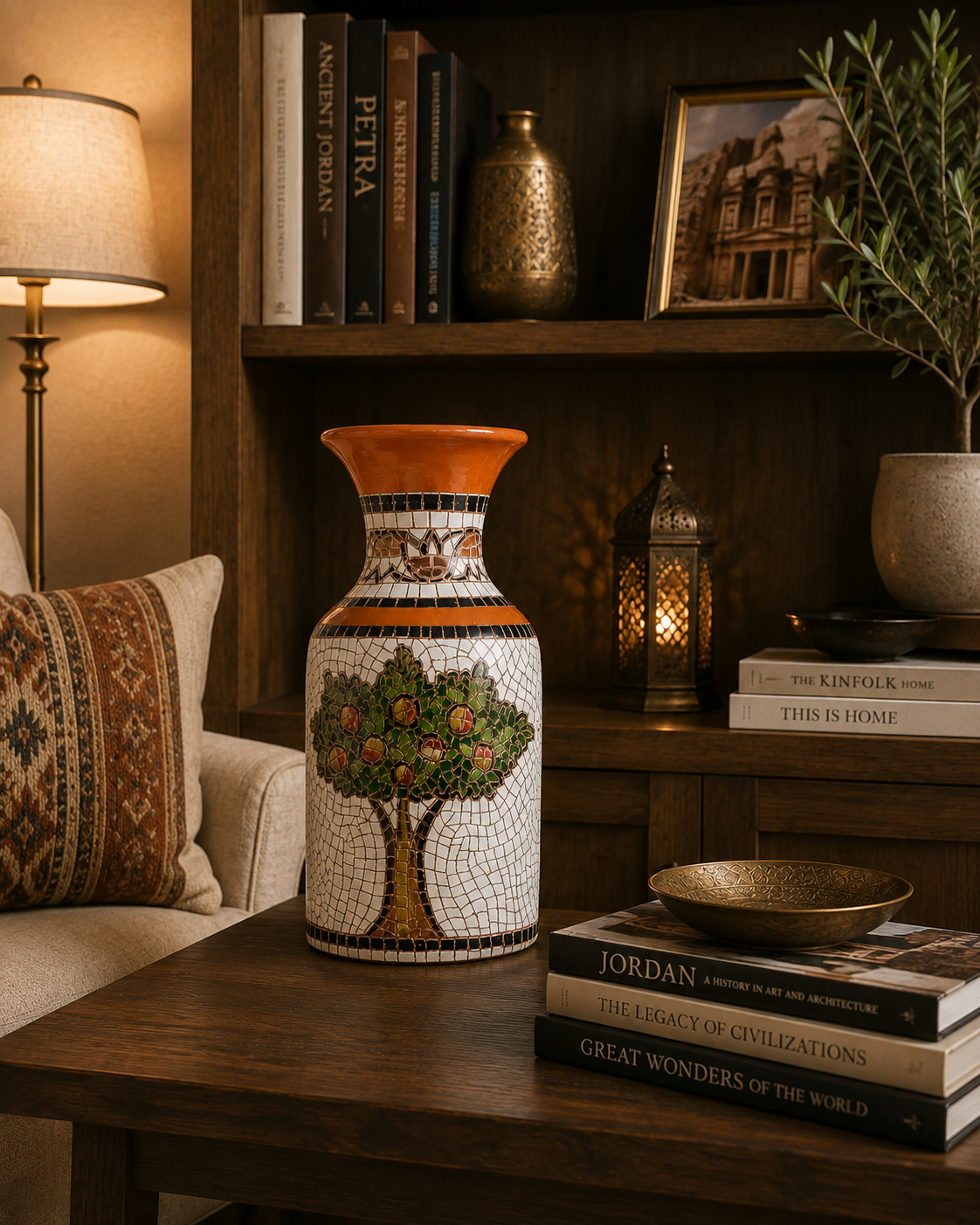 Handcrafted Mosaic Clay Vase – Pomegranate Tree