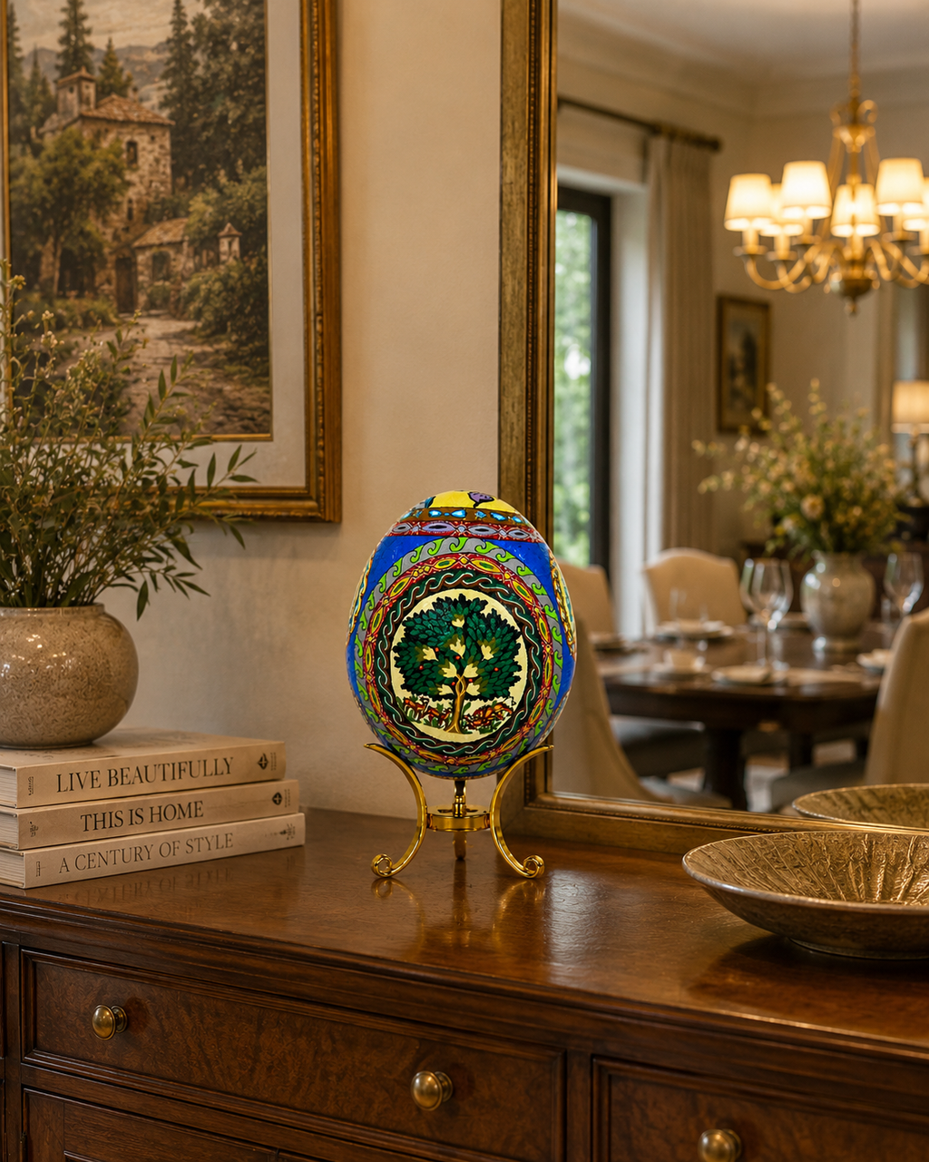 Tree of Life – Hand-Painted Real Ostrich Egg Decorative Art