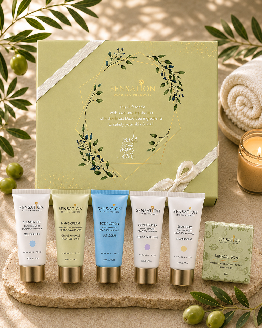 Dead Sea Travel Essentials Set with natural products for personal care, perfect for on-the-go refreshment.