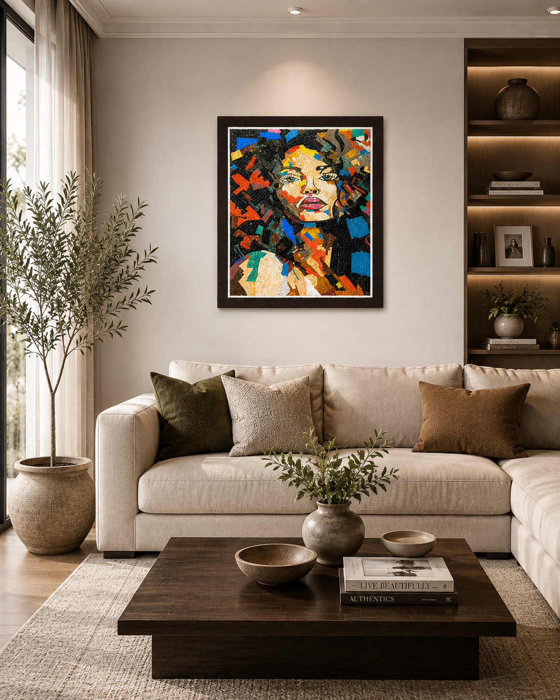 Vibrant Muse – Handcrafted Abstract Portrait Natural Stone Mosaic Wall Art