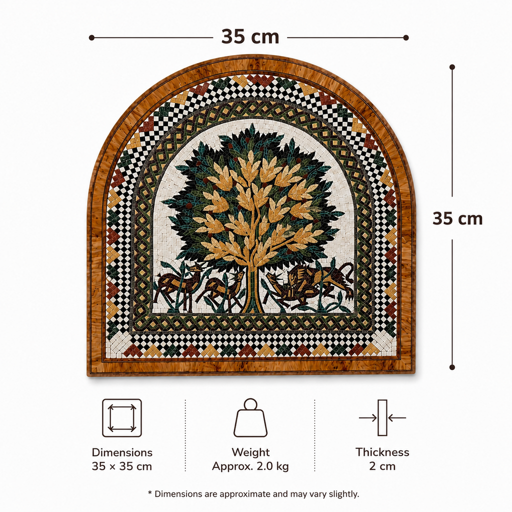Olive Tree Mosaic Wall Art with Genuine Olive Bark Veneer Frame