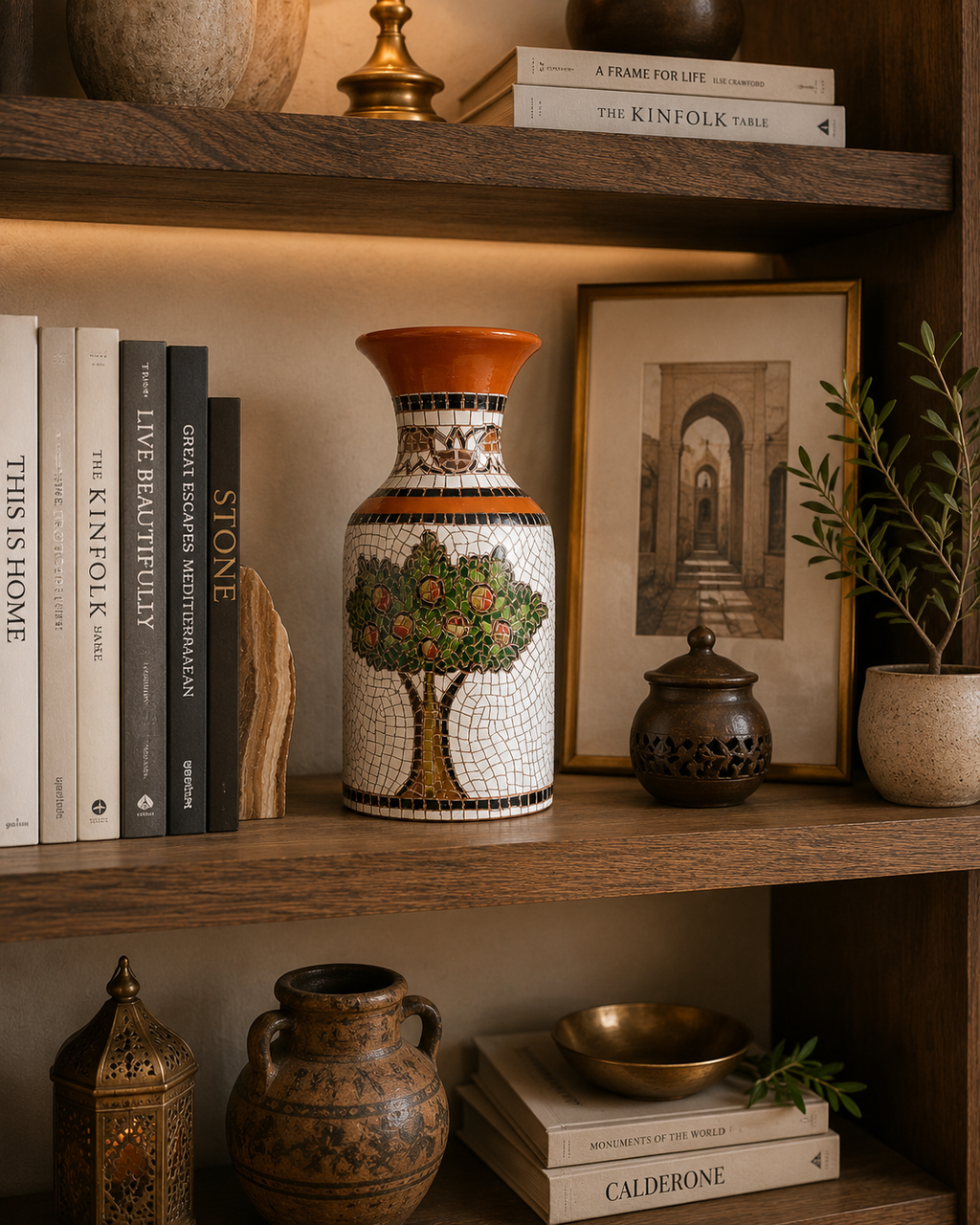 Handcrafted Mosaic Clay Vase – Pomegranate Tree
