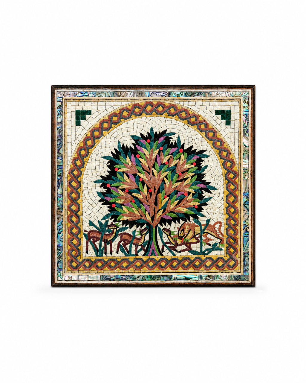 Handmade Mosaic Tree of Life Wall Art with Mother-of-Pearl Frame