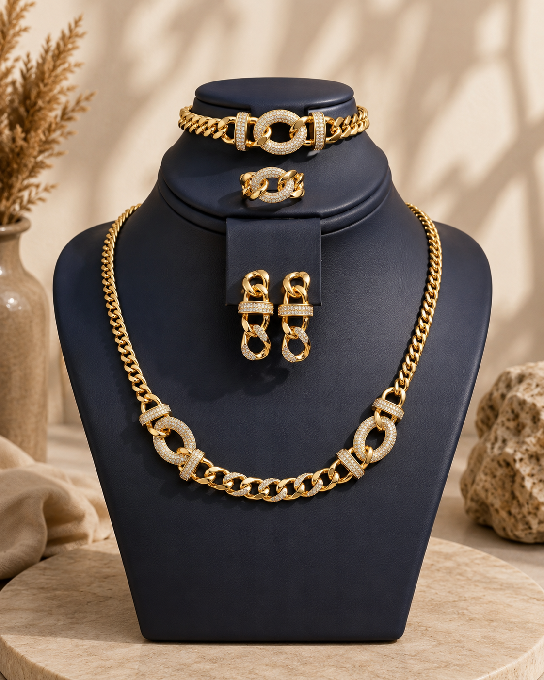 Royal Link Gold-Plated Jewelry Set – 21K Gold Plated (4-Piece Set)