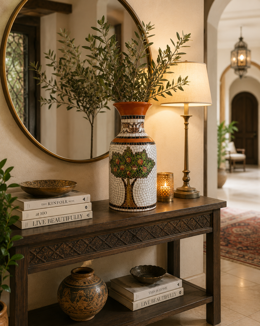 Handcrafted Mosaic Clay Vase – Pomegranate Tree