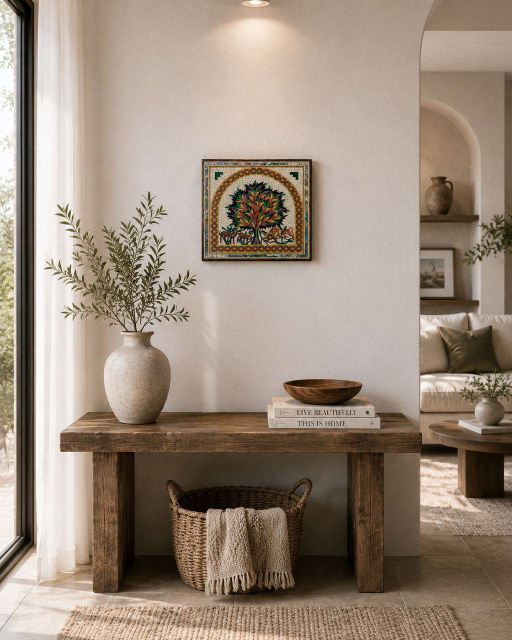 Handmade Mosaic Tree of Life Wall Art with Mother-of-Pearl Frame