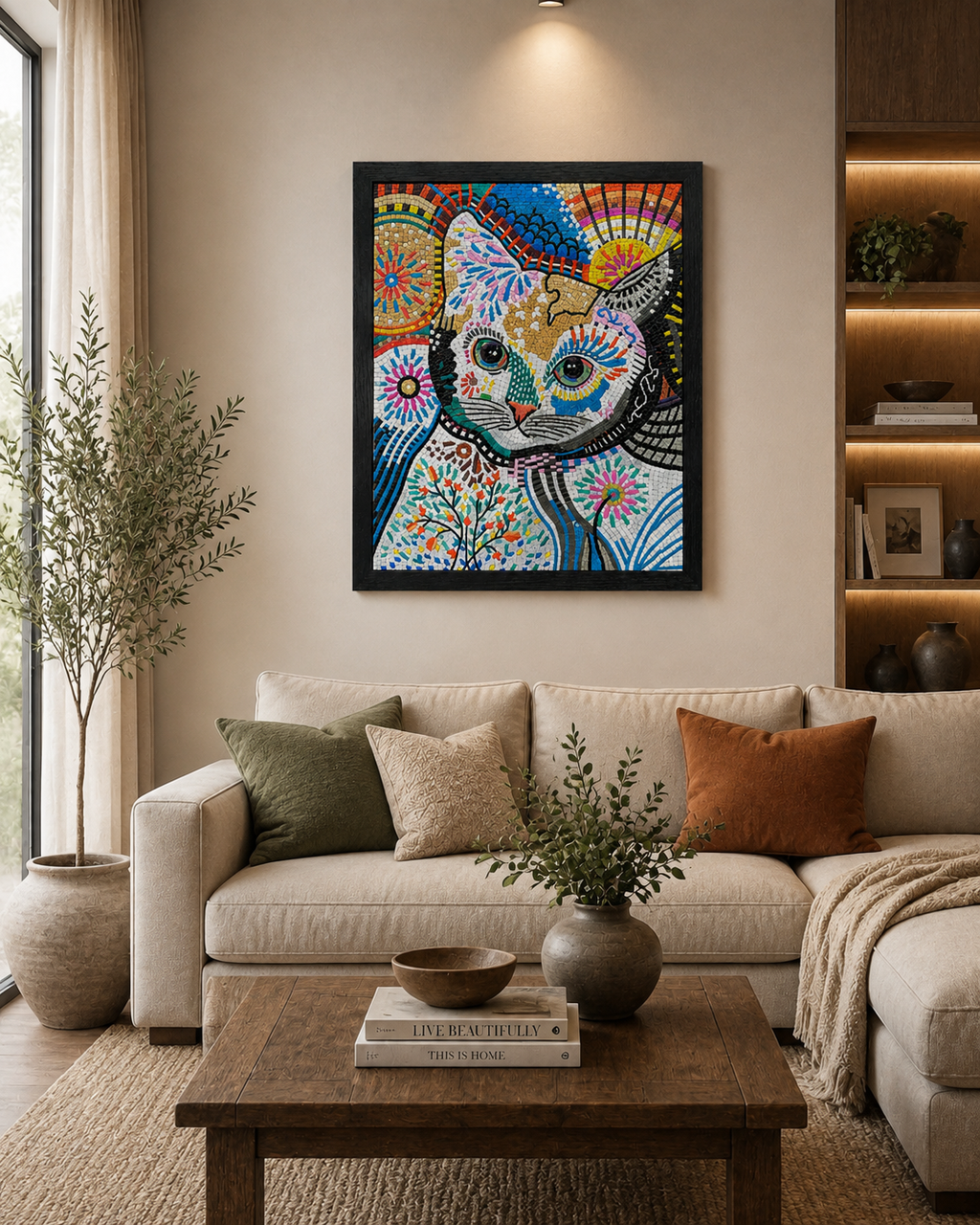 Whimsical Mosaic Cat