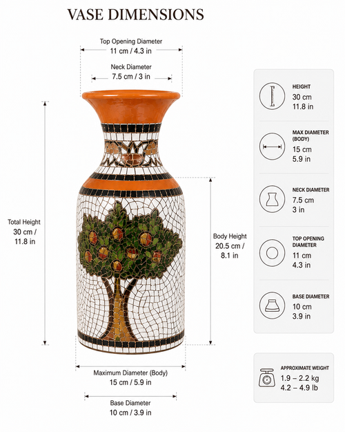 Handcrafted Mosaic Clay Vase – Pomegranate Tree