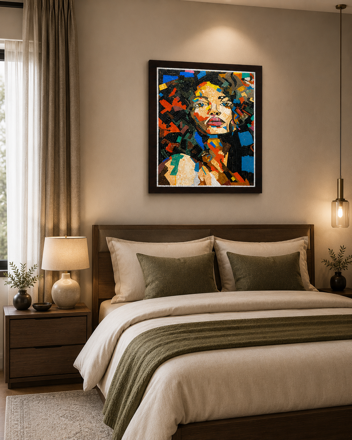 Vibrant Muse – Handcrafted Abstract Portrait Natural Stone Mosaic Wall Art