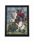 Knight and Dragon Mosaic Wall Art – Handmade 3D Resin showing knight on horse facing a dragon in vibrant colors.
