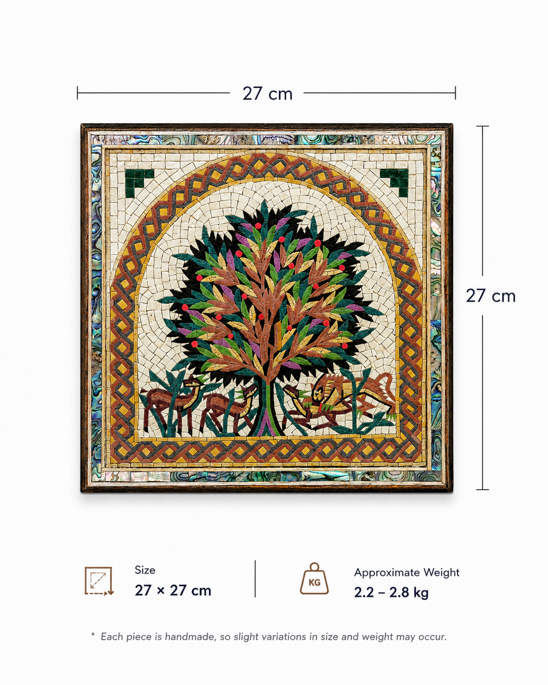 Handmade Mosaic Tree of Life Wall Art with Mother-of-Pearl Frame