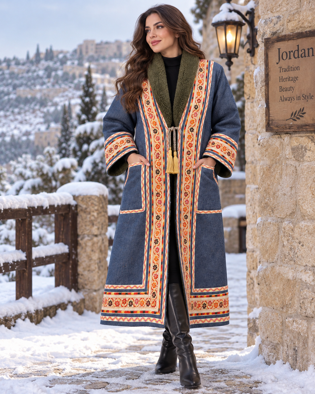 Farwa traditionnelle jordanienne pour femmes – Élégance du patrimoine hivernal