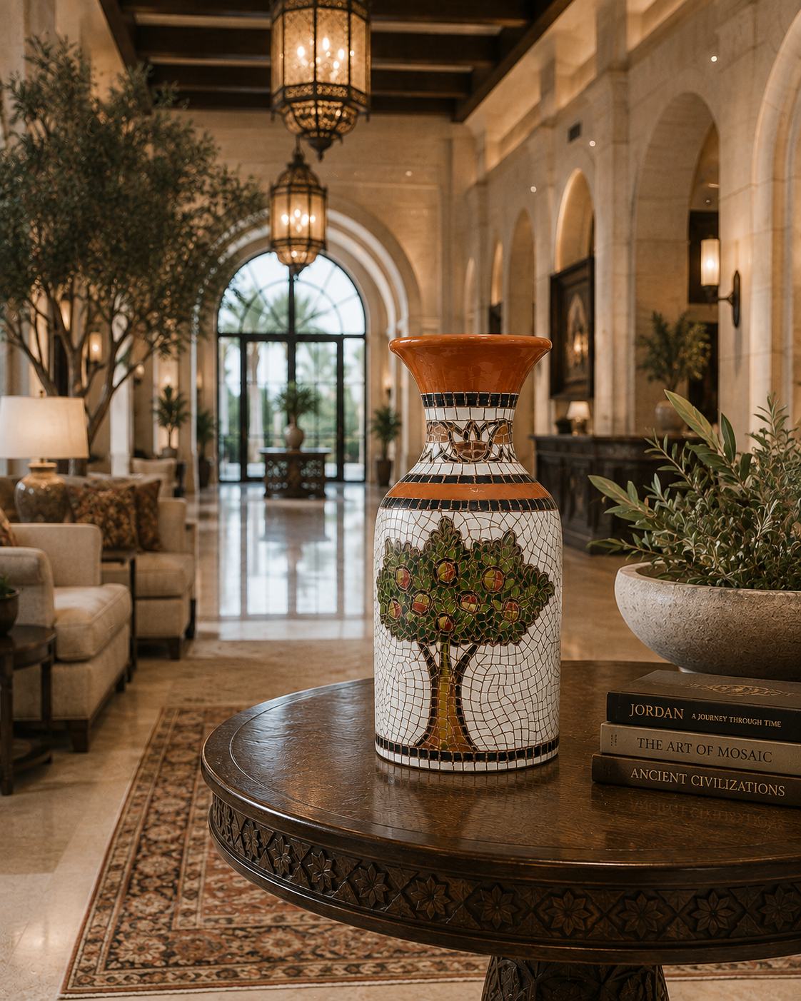 Handcrafted Mosaic Clay Vase – Pomegranate Tree