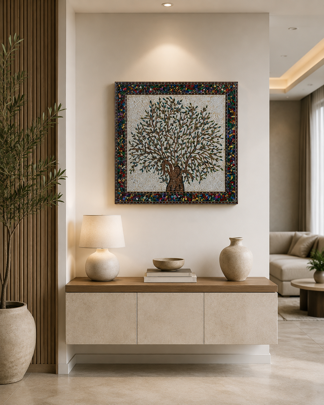 Handmade Fine Micro Mosaic Olive Tree Wall Art