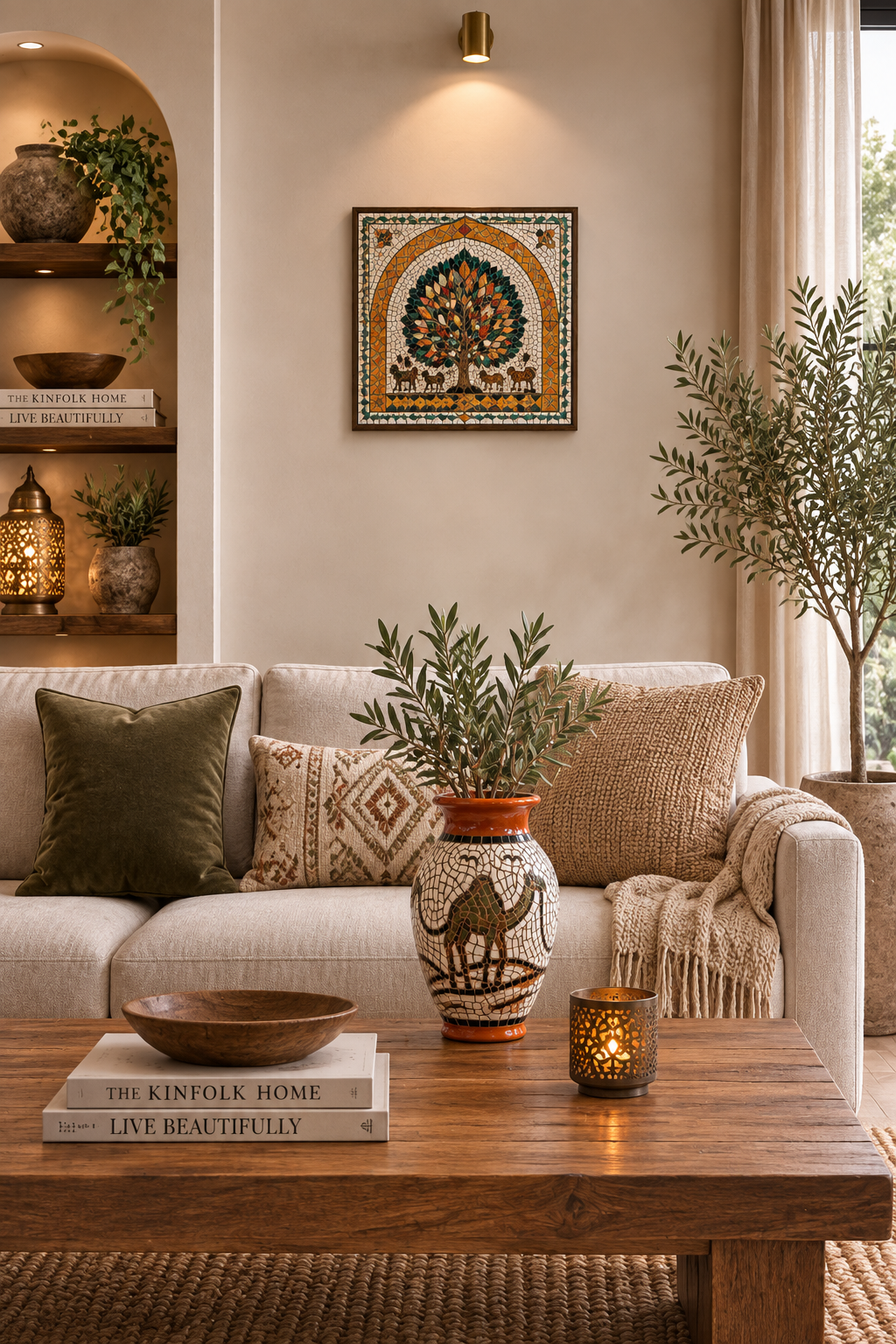 Handmade Mosaic Tree of Life Wall Art with Mother-of-Pearl Frame