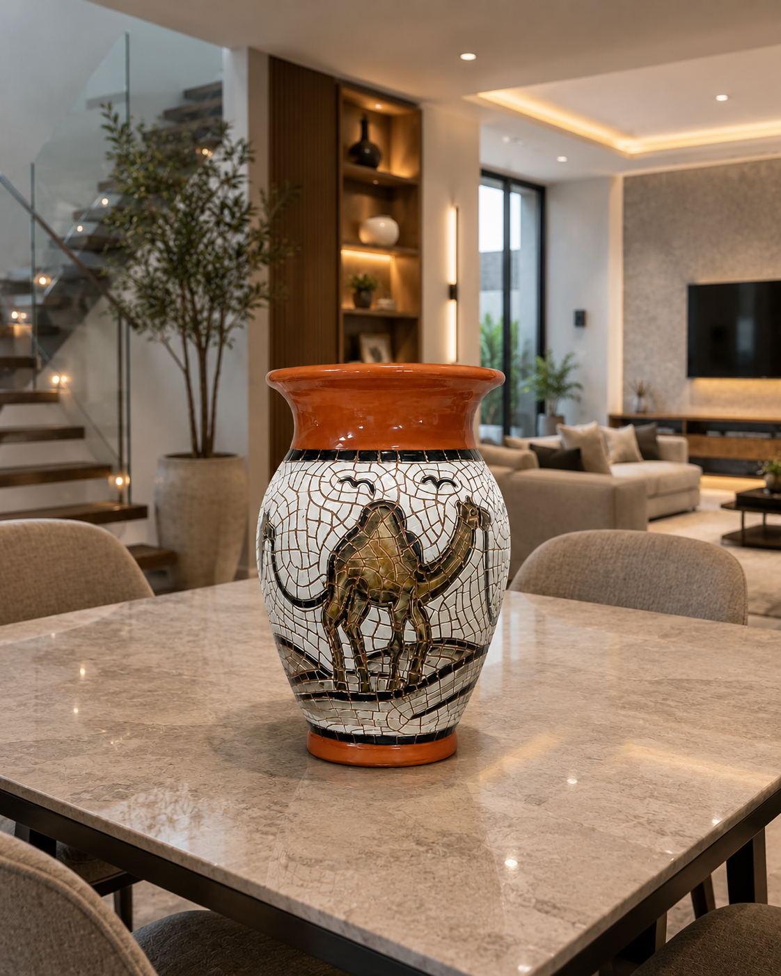 Handmade Mosaic Camel Clay Vase