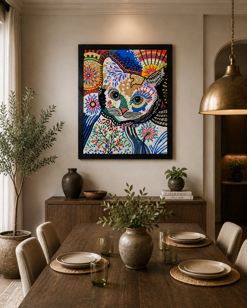 Whimsical Mosaic Cat