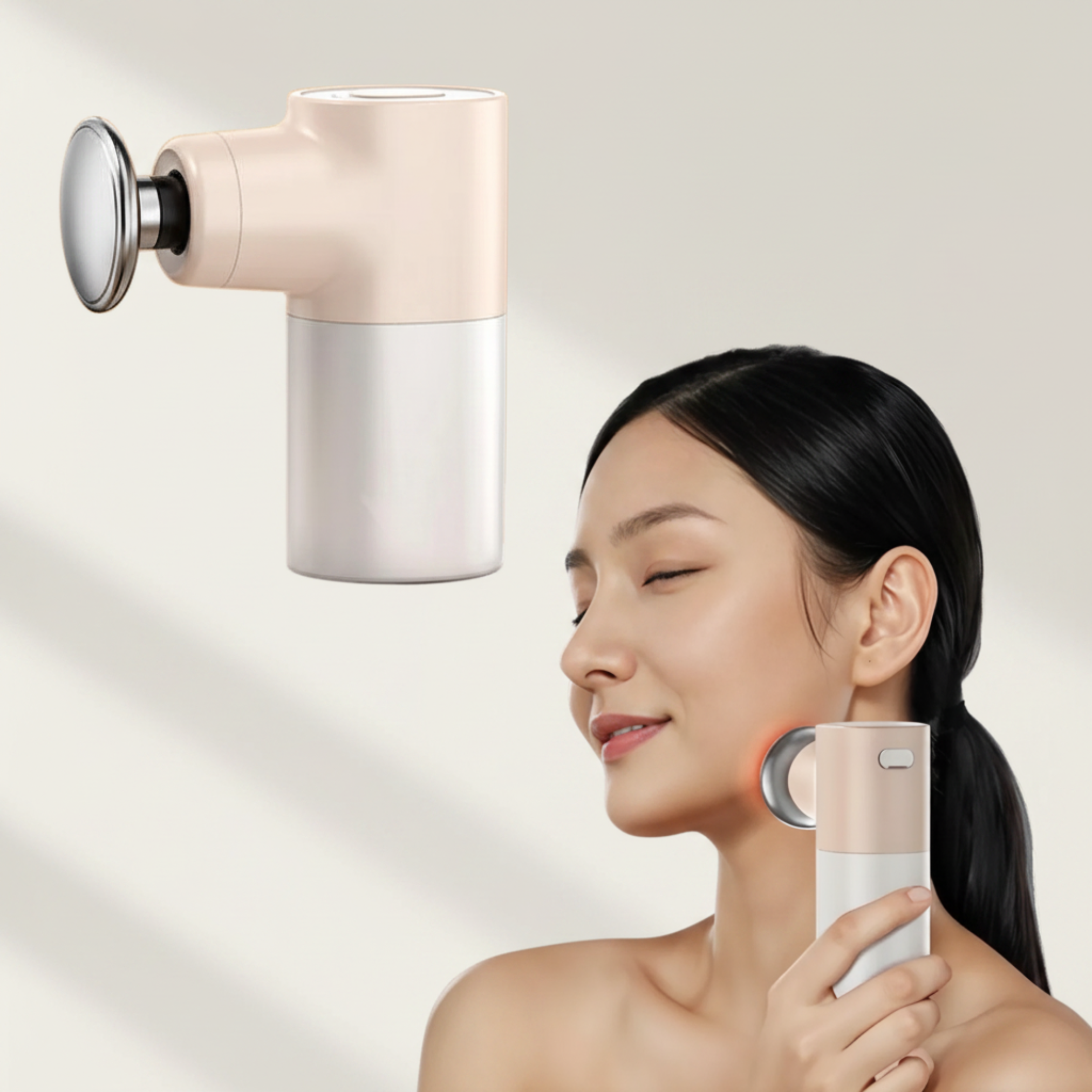 Relaxora Pulse Mini with 5 interchangeable massage heads flat lay