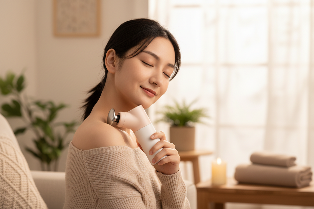 Using Relaxora Pulse Mini on neck and shoulder