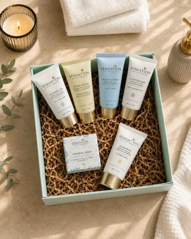 Dead Sea travel essentials set gift collection with Dead Sea products