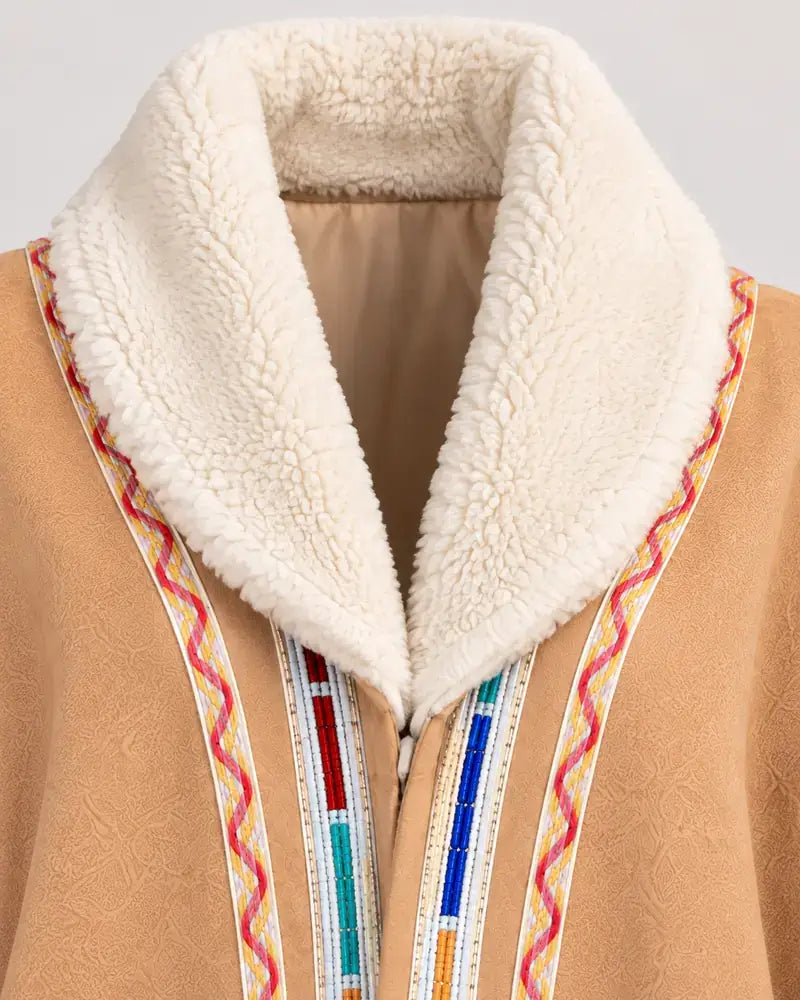 Women's traditional Jordanian Farwa winter coat fur-lined collar detail