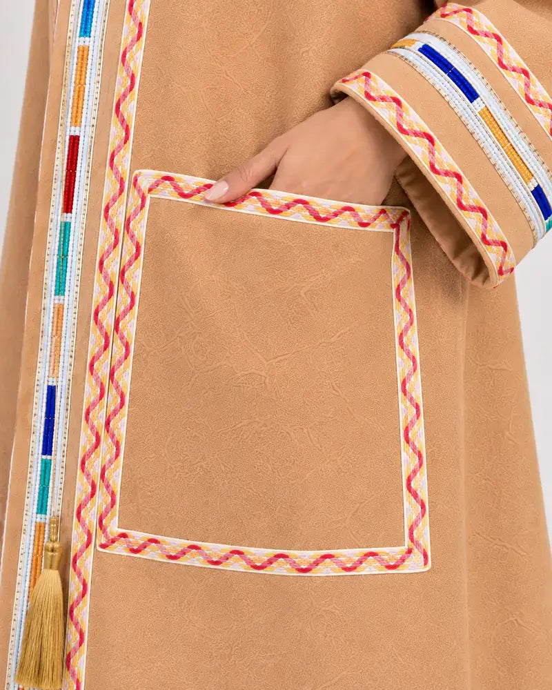 Women's traditional Jordanian Farwa winter coat side detail