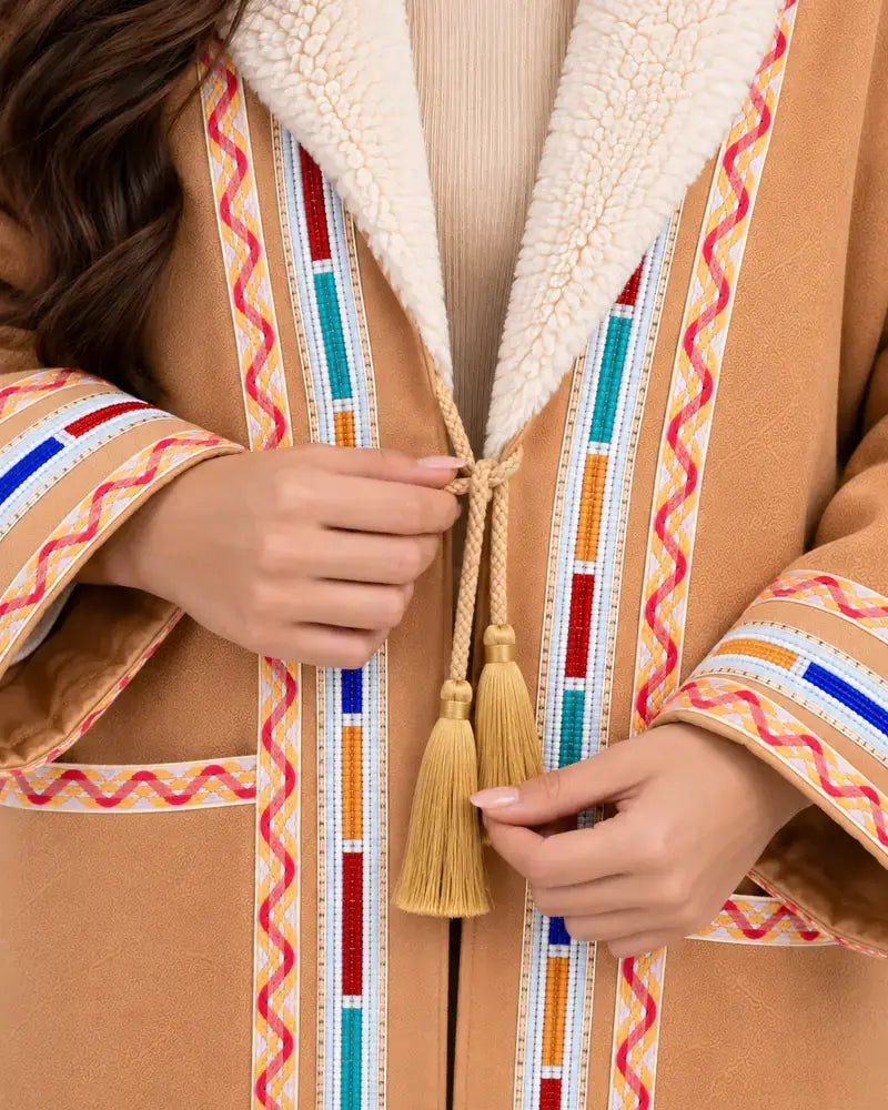 Women's traditional Jordanian Farwa winter coat front detail