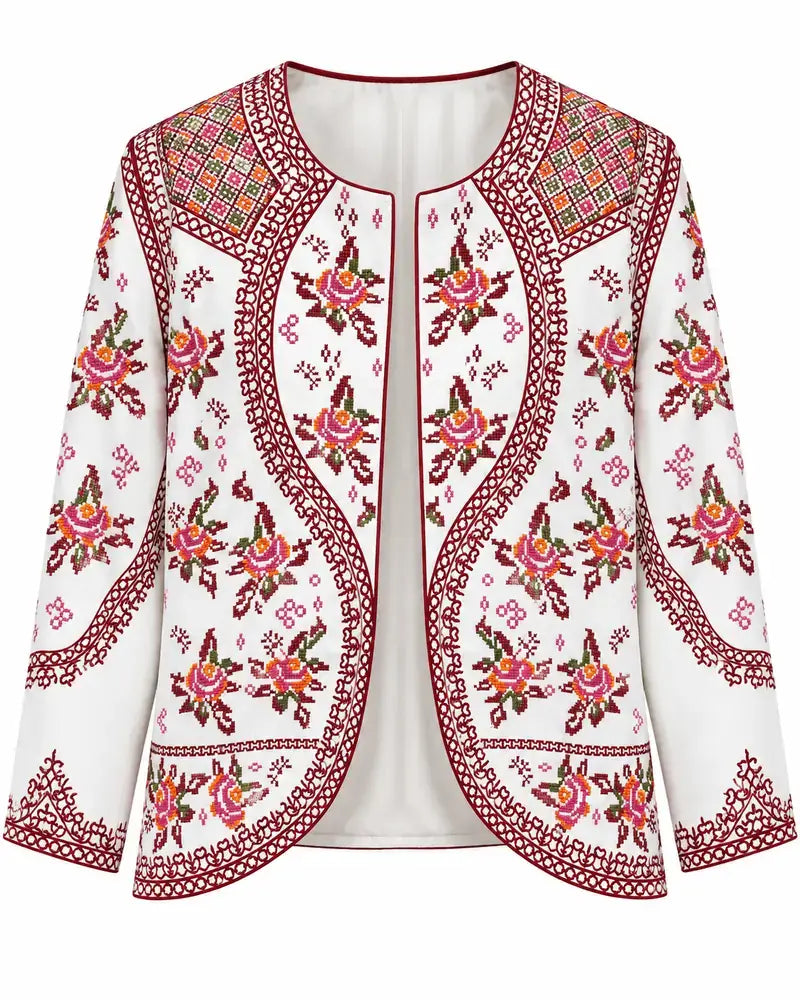 Embroidered Crepe Jacket for Women Traditional Heritage in pink with detailed traditional floral embroidery